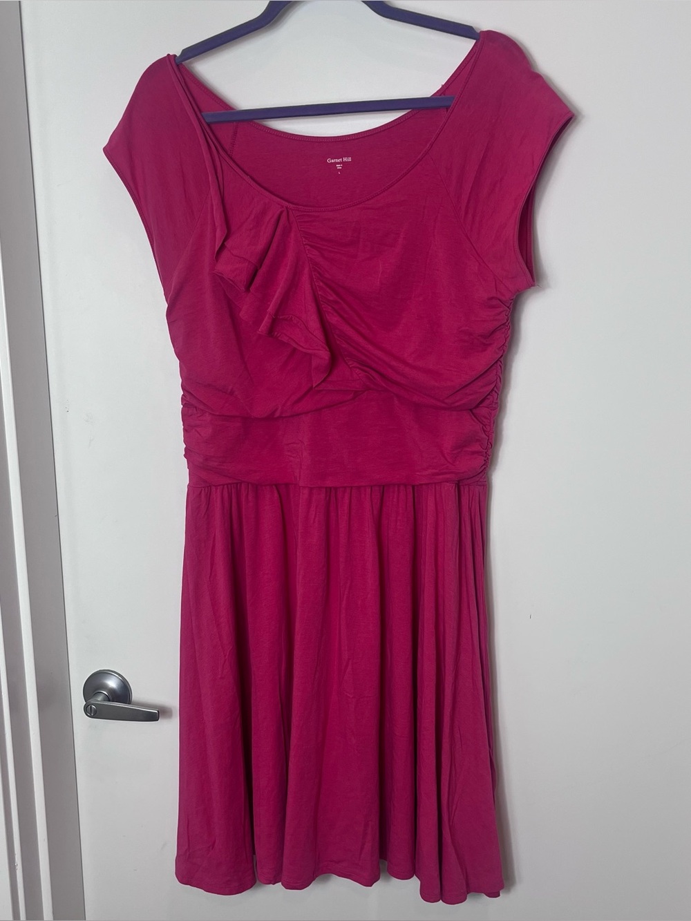 Garnet Hill Piazza Jersey Knit Dress Casual Fit Rose Pink Ruffle Large‎ Cocktail